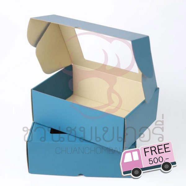 กล่องลูกฟูกพรีเมี่ยม มีหน้าต่าง สีดาร์คเทอควอยซ์ 17x25x9 cm.