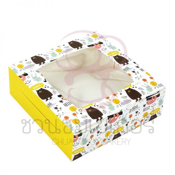 กล่องเบเกอรี่ลายจังเกิ้ลสีเหลือง เจาะหน้า BB27 รหัส PBN5S0210
