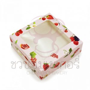 กล่องเบเกอรี่ ลายmixfruitsสีชมพู เจาะหน้า BB27