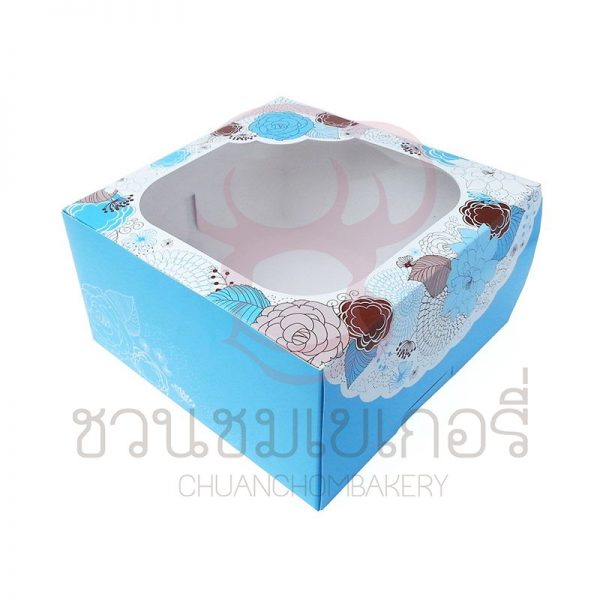 กล่องเค้กทรงสูง 1 ปอนด์ Sweet Floral สีฟ้า