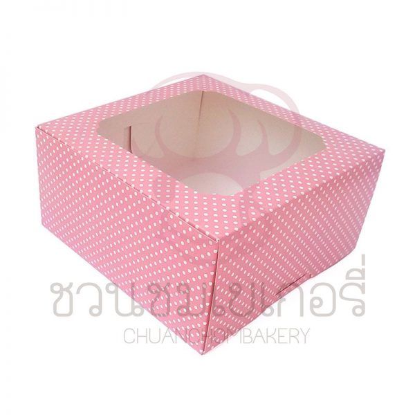 กล่องเค้ก 2 ปอนด์ ลายจุด สีชมพู ทรงสูง