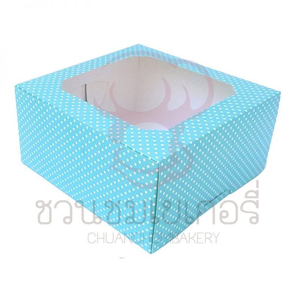 กล่องเค้ก 3 ปอนด์ ลายจุด สีฟ้า ทรงสูง รหัส PCB3P0210