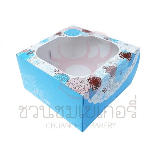 กล่องเค้ก 3 ปอนด์ Sweet Floral สีฟ้า ทรงสูง รหัส PCB3P0410