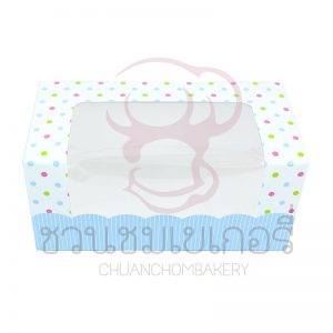 กล่องเค้กโรล เล็ก สีฟ้าจุด+ฐาน รหัส PCR1S0210