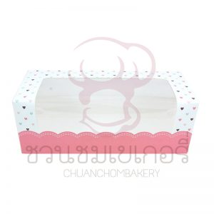กล่องเค้กโรลใหญ่ สีชมพูจุด+ฐาน รหัส PCR2S0110