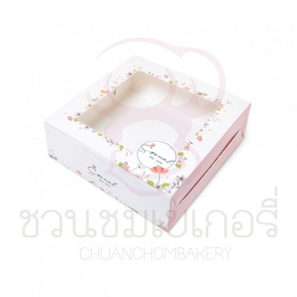 กล่องขนมเปี๊ยะ5ชิ้นดอกไม้เล็กพื้นชมพูขาว BK61W-011