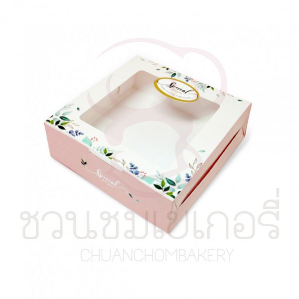 กล่องขนมเปี๊ยะ5ชิ้นใบไม้เขียวชมพูขาว BK61W-010