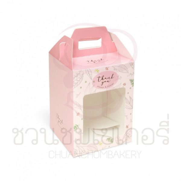 กล่องจัตุรัสลายเส้นใบไม้พื้นชมพู BK65W-011
