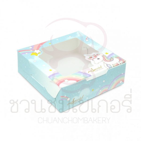 กล่องบราวนี่1ชิ้นยูนิคอนสีฟ้า BK50W-034
