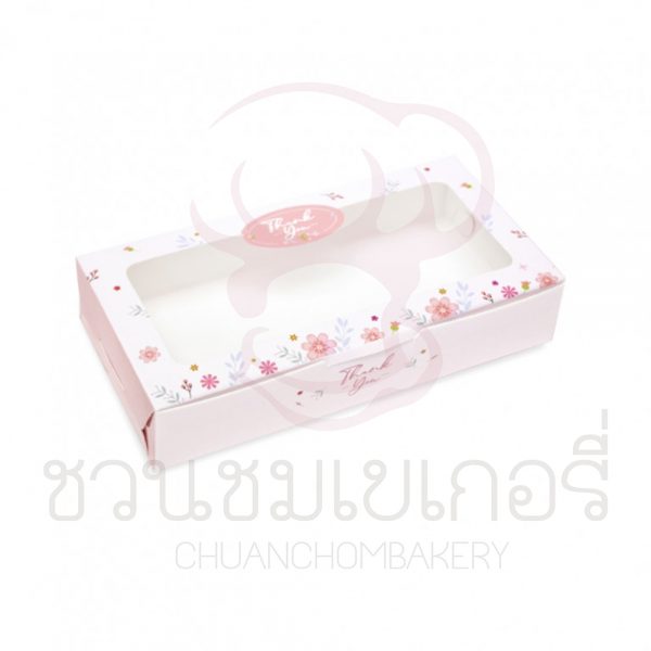 กล่องบราวนี่2ชิ้นลายดอกไม้ชมพูพื้นขาว BK34W-032