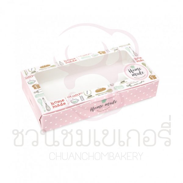 กล่องบราวนี่2ชิ้นลายเบเกอรี่สีชมพูจุดขาว BK34W-035