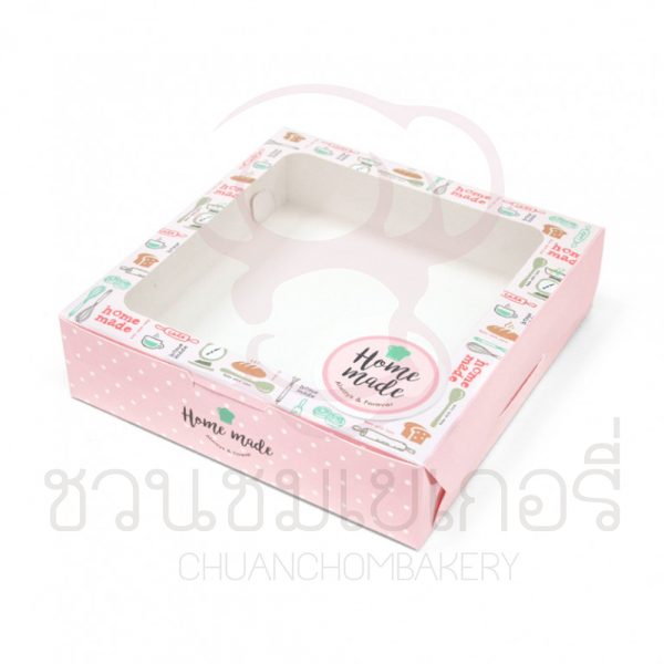 กล่องบราวนี่4ชิ้นเบเกอรี่ชมพูจุดขาว BK22W-037
