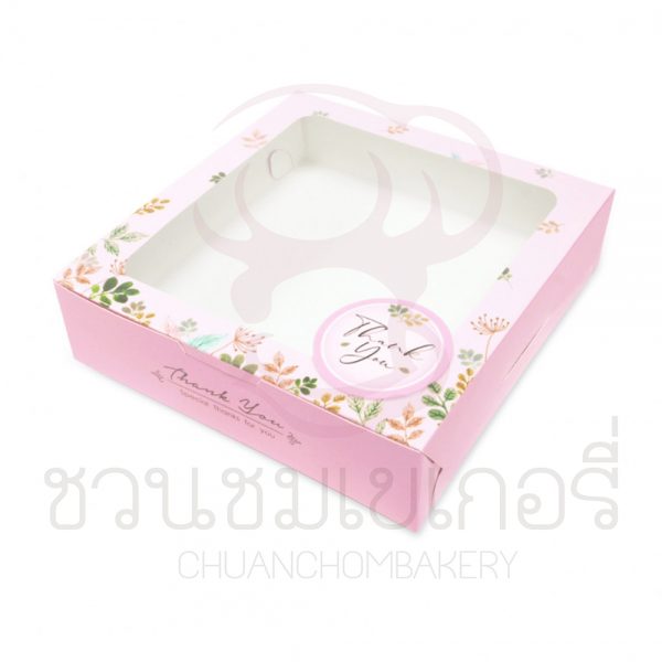 กล่องบราวนี่4ชิ้นใบไม้สีชมพู BK22W-029