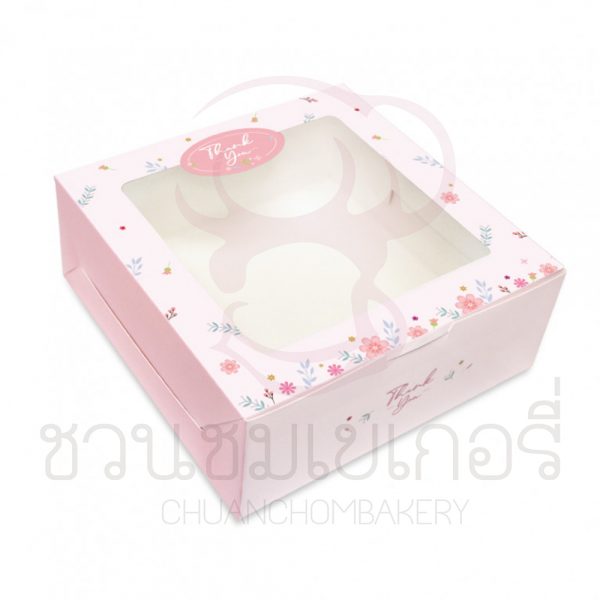กล่องลายดอกไม้ชมพูพื้นขาว BK85W-009