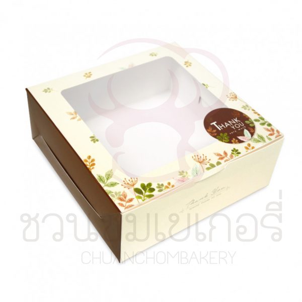 กล่องลายใบไม้หลากสีพื้นครีม BK85W-010