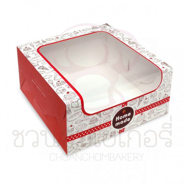 กล่องเค้ก1ปอนด์ลายขนมเค้กแดง BK19W-010