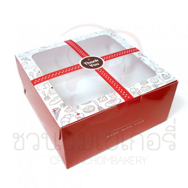 กล่องเค้ก2ปอนด์ลายขนมเค้กแดง BK29W-005