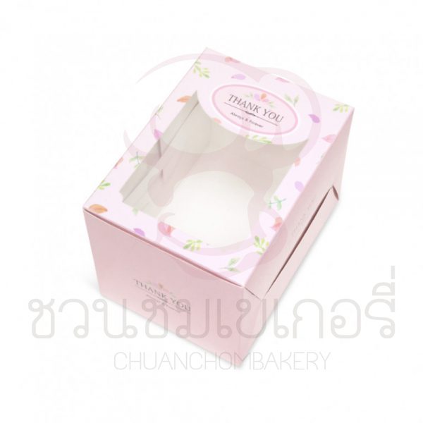 กล่องเค้กชิ้นthank youชมพูใบไม้หลายสี BK21W-020