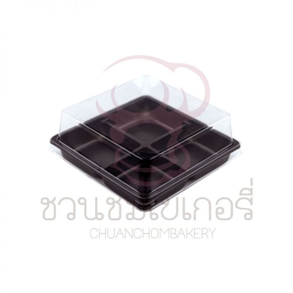 E44 ถาด 4 ช่อง ฐานน้ำตาล+ฝาใส สูง บรรจุ 50 ใบ