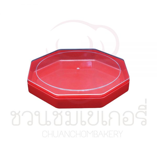 กล่องพลาสติกแปดเหลี่ยม ชนิดแข็ง-สีแดง C-1007