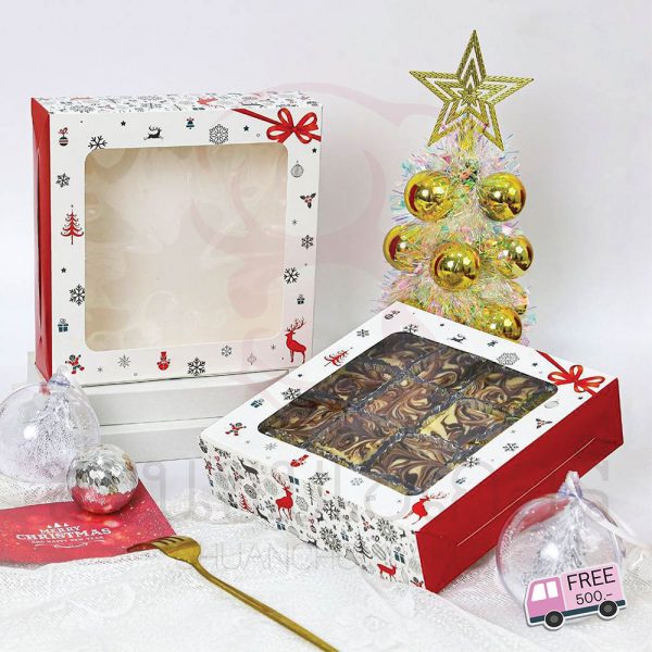 กล่องเค้ก 1 ปอนด์ ทรงเตี้ย ลาย X-mas feeling รหัส 0101127