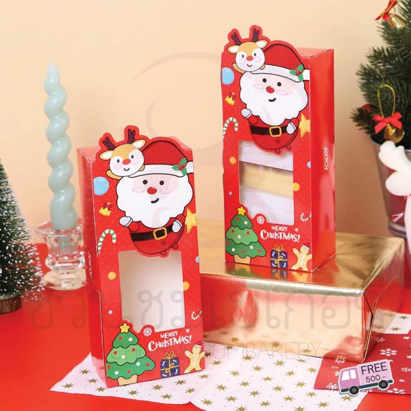กล่องใส่พายสับปะรด ลาย Santa Holly 8x18x5.5 ซม. รหัส 0605055
