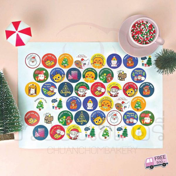 สติกเกอร์วงกลม Christmas & New Year คละลาย ชนิดด้าน ขนาด 3.5 ซม. ( 225 ดวง) รหัส 1503152