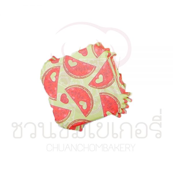 กระทงบราวนี่เล็ก ลายแตงโมพื้นเขียว ขนาด 4.5 x 4.5 cm บรรจุ 200 ชิ้น รหัส 5668892200325