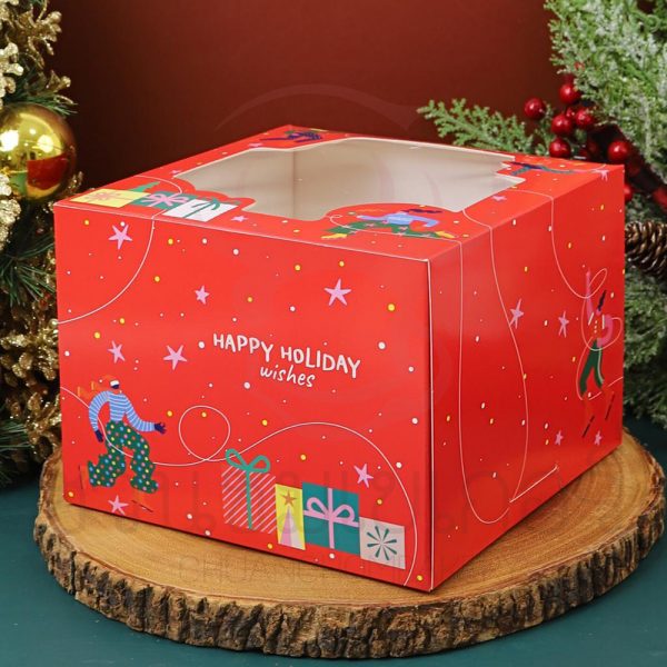 กล่องเค้ก 1 ปอนด์ ทรงสูง ลาย Holiday Wishes 20.3 x 20.3 x 15 ซม. รหัส 0101159
