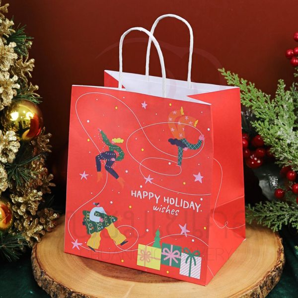 ถุงกระดาษหูเกลียว พิมพ์ลาย holiday wishes 19x13x21 ซม. รหัส 0201052