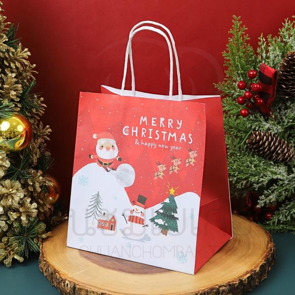 ถุงกระดาษหูเกลียว พิมพ์ลาย santa&snow park 19x13x21 ซม.	รหัส 0201053
