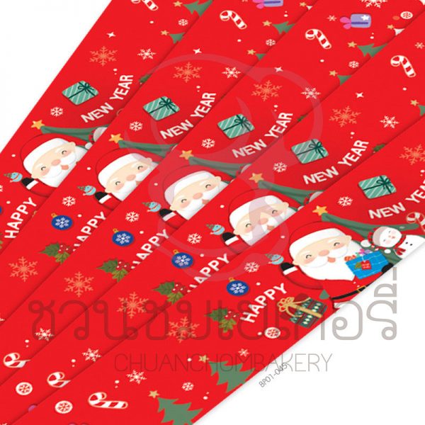 BP01-045 สายคาด 2.2cm.พื้นแดงซานตาคลอส HNY (50ชิ้น) รหัส 8859325630285