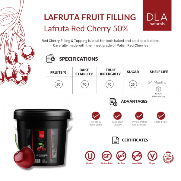 (ส่งฟรี) DLA Lafruta Red Cherry 50% 3kgs/6kgs ลาฟรุตต้า รสเชอร์รี่แดง ฟิลลิ่ง เกรดพรีเมียม - Image 3