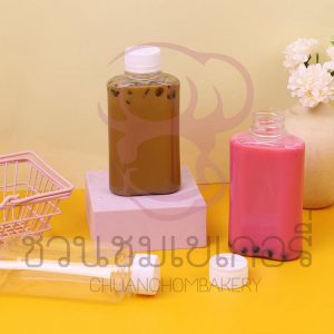 ขวดพลาสติก PET 220 cc. ทรงแบนเรียบปาก 30 มม. ฝาขาว 1913064
