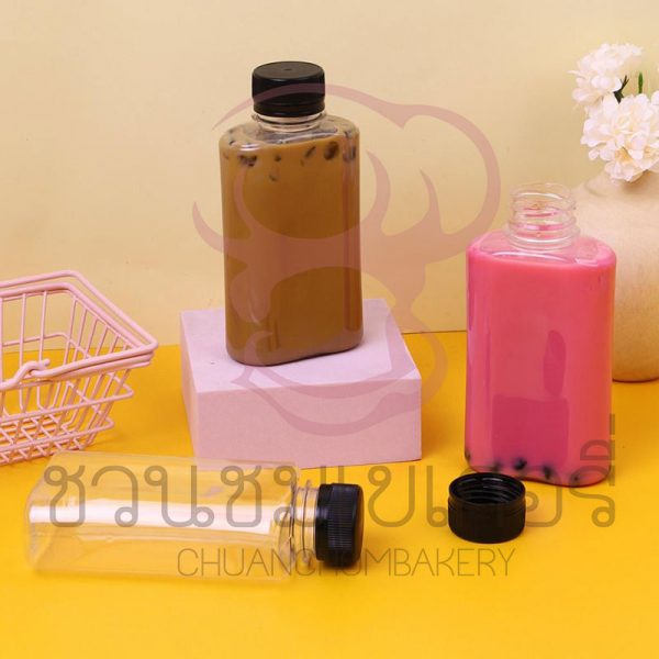 ขวดพลาสติก PET 200 cc.ทรงมิรินเอวเว้าปาก 30 มม. ฝาดำ 1913073