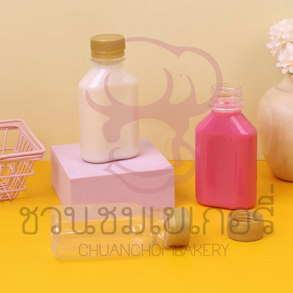 ขวดพลาสติก PET 150 cc. ทรงแบนเรียบปาก 30 มม. ฝาทอง 1913081