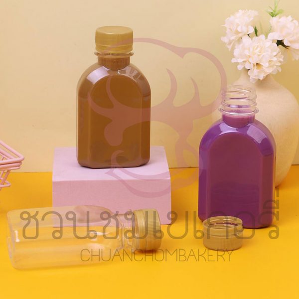 ขวดพลาสติก PET 150cc.ทรงมินิปาก30มม.ฝาทอง 1913082